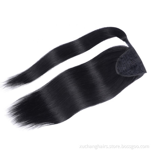 DB3# Human Hair Ponytail Extension Wrap Around 100% Real Remy Premium Long Straight Silky Soft Hairpiece Natural Black Ponytail
